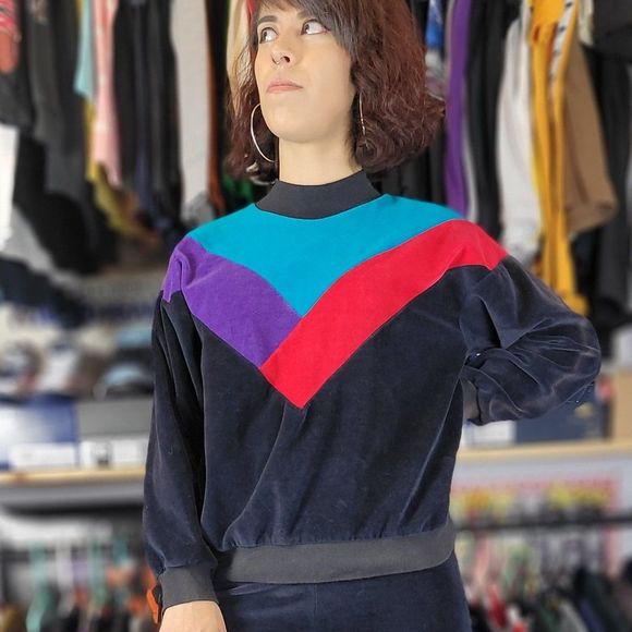 American Vintage Pants - Vintage USA Sport Club Color Block Velour Sweatsuit - Women's Small